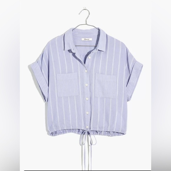 Madewell Tops - Madewell Linen-Blend Button-Up Drawstring Shirt in
Stripe-Play Size Medium
